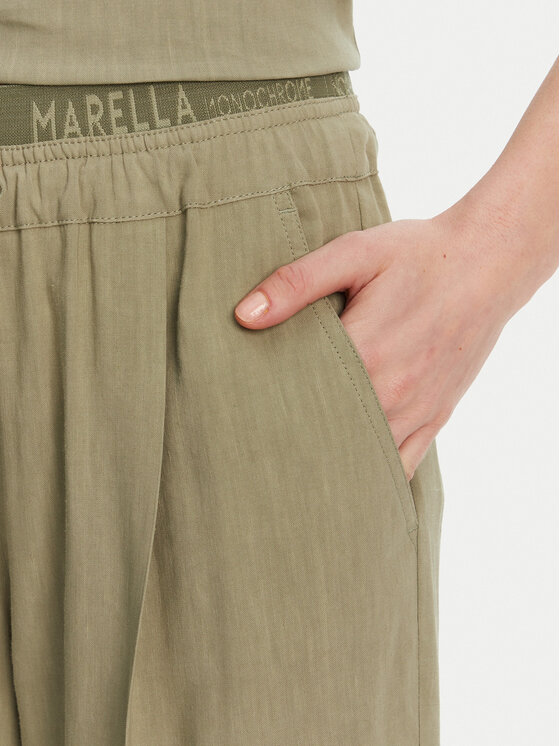 Marella Marella Kalhoty z materiálu Fred 2513131085 Zelená Wide Leg