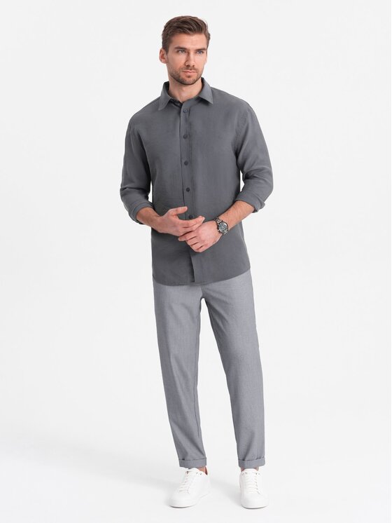 Ombre Ombre Kalhoty z materiálu OM-PACP-0157 Šedá Chino Fit