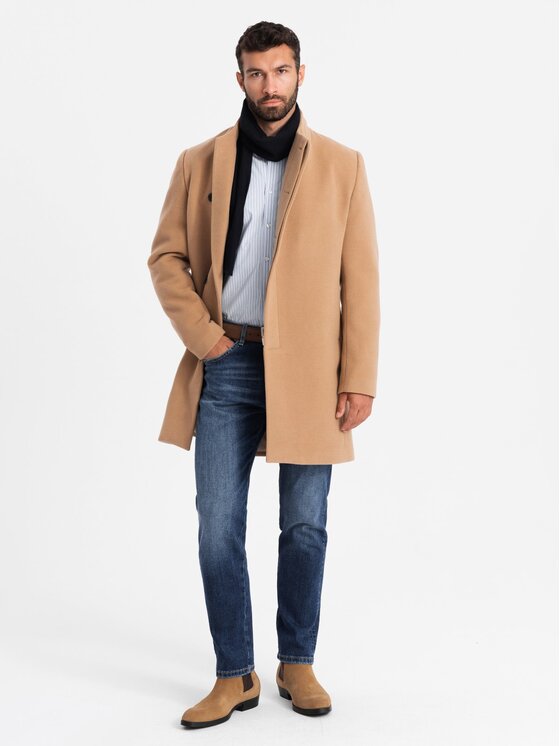 Ombre Ombre Płaszcz przejściowy OM-COWC-0141 Brązowy Regular Fit