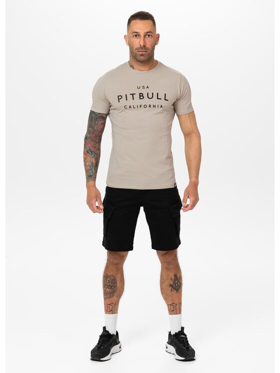 PITBULL PITBULL T-Shirt Koszulka męska Slim Fit USA CAL XXL Beżowy Regular Fit