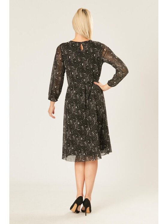 QUIOSQUE QUIOSQUE Každodenné šaty MESH MARBLE DRESS Čierna Regular Fit