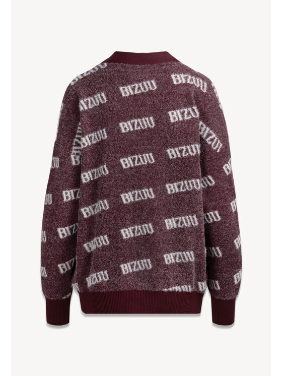 BIZUU BIZUU Kardigan MYLES OVERSIZED LOGO Bordowy Standard Fit