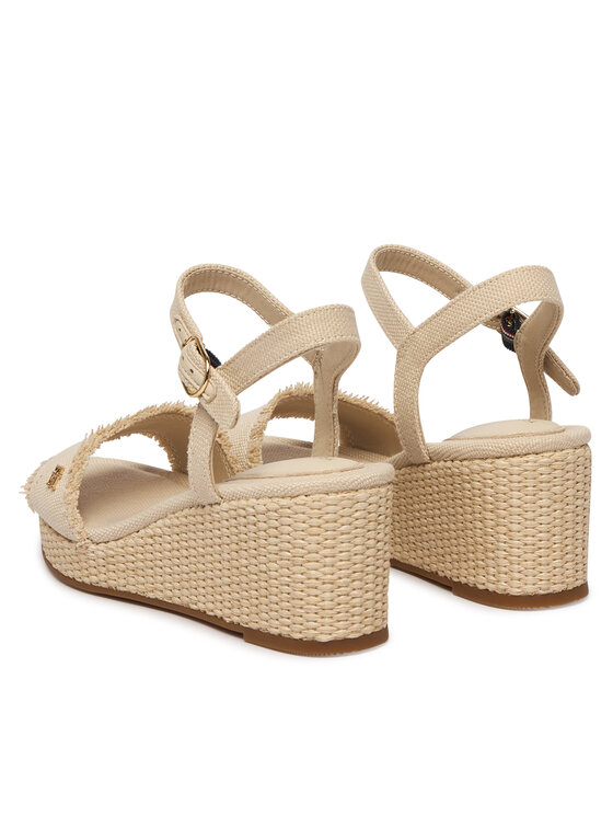 Tommy Hilfiger Tommy Hilfiger Szandál Mid Woven Wedge Espad Fringe FW0FW09470 Bézs