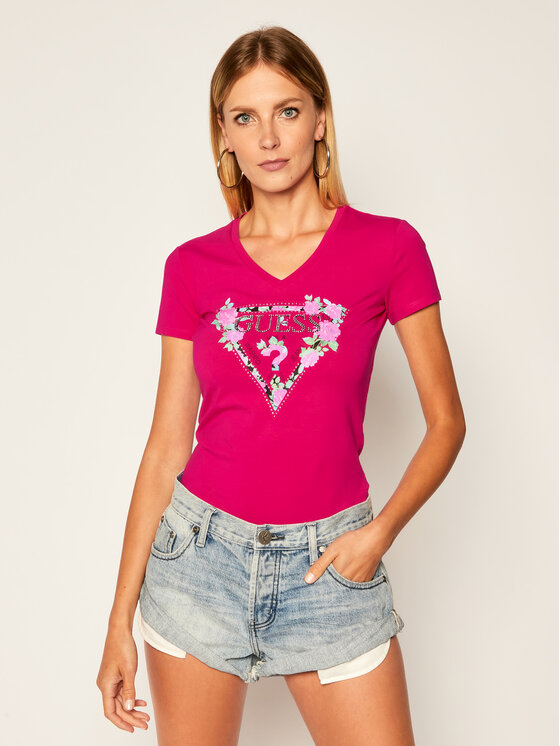 Guess Marškinėliai Britney Tee W0YI85 J1300 Rožinė Slim Fit • Modivo.lt