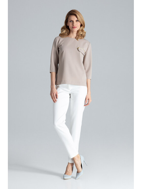 FIGL FIGL Bluzka M393 Beżowy Regular Fit