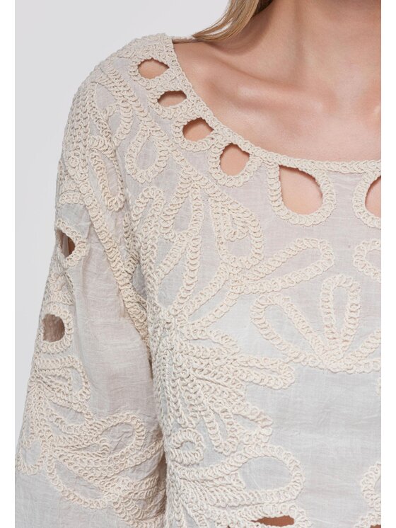 Ombre Ombre Bluzka OW-TS-E0070 Beżowy Loose Fit