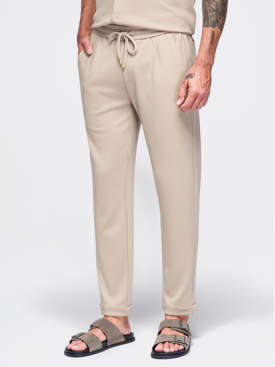 Ombre Ombre Spodnie materiałowe OM-PACP-0306 Beżowy Regular Fit
