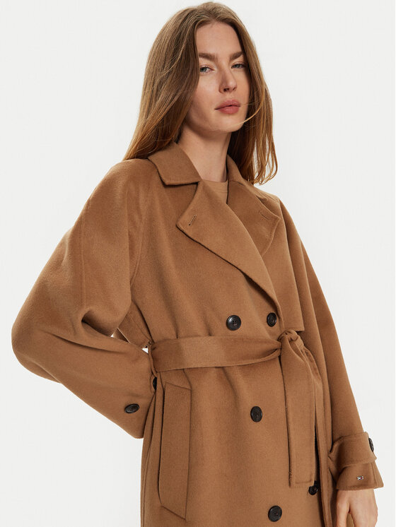 Tommy Hilfiger Tommy Hilfiger Płaszcz wełniany WW0WW45919 Brązowy Oversize
