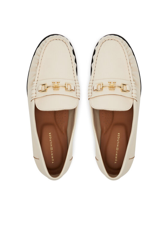 Tommy Hilfiger Tommy Hilfiger Halbschuhe Soft Leather Horsebit Loafer FW0FW08414 Écru