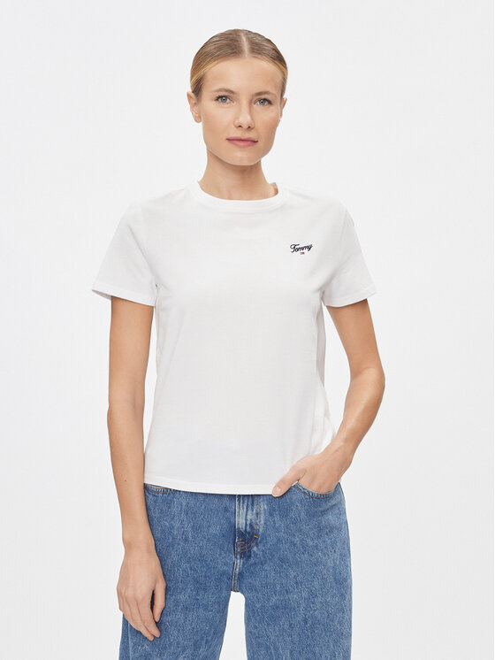 Tommy Jeans T-shirt Script DW0DW17367 Blanc Regular Fit