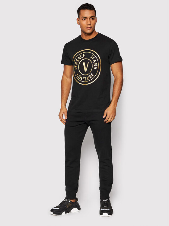 Versace Jeans Couture Versace Jeans Couture Teplákové nohavice Logo Thick Foil 72GAAT01 Čierna Regular Fit