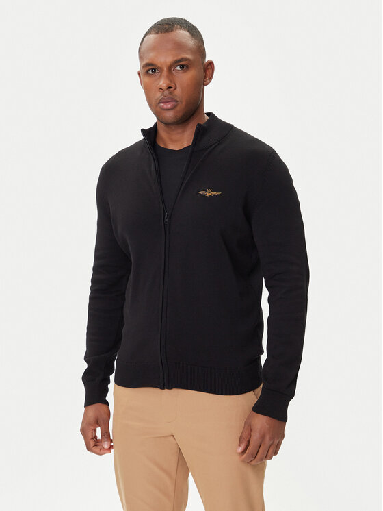 Aeronautica Militare Kardigan 252MA1580UL00506 Czarny Regular Fit