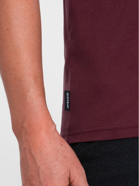 Ombre Ombre T-Shirt OM-TSBS-0145 Bordowy Regular Fit