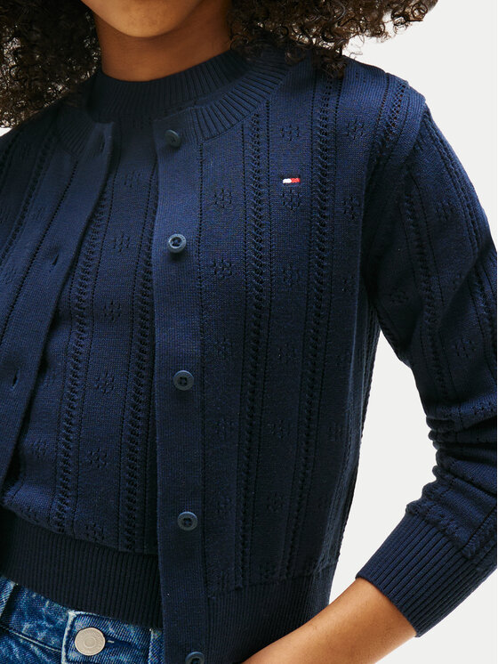 Tommy Hilfiger Tommy Hilfiger Kardigán Pointelle KG0KG08677 Sötétkék Regular Fit
