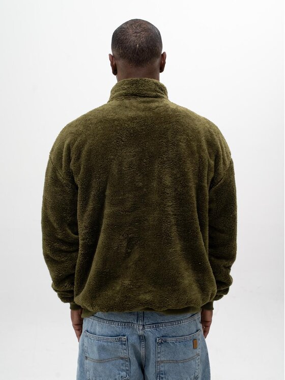 Jigga Wear Jigga Wear Bluza Sherpa Rozpinana Do Połowy Polarowa Miś Męska Oversize Czarna Oliwkowa Jigga Track M Khaki Regular Fit