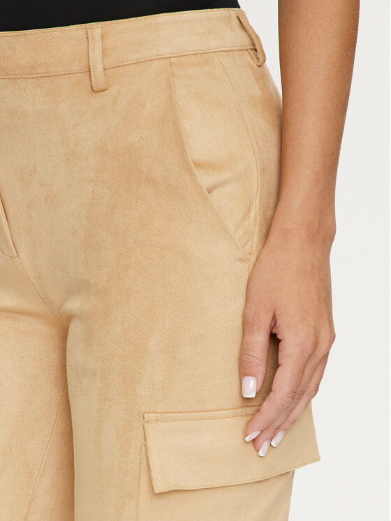 Guess Guess Auduma bikses New Marzia W4YB08 WE0L0 Bēšs Relaxed Fit