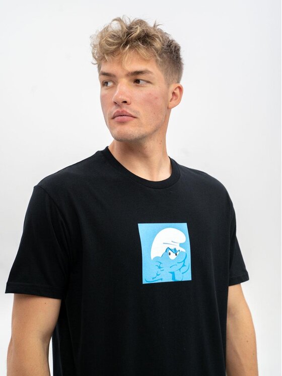Smerfy Smerfy T-Shirt Koszulka Z Krótkim Rękawem Męska Czarna Smerfy Square XL Czarny Regular Fit