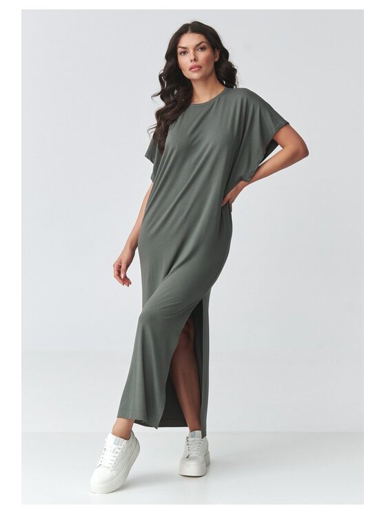 Makadamia Makadamia Sukienka codzienna M927 Khaki Loose Fit
