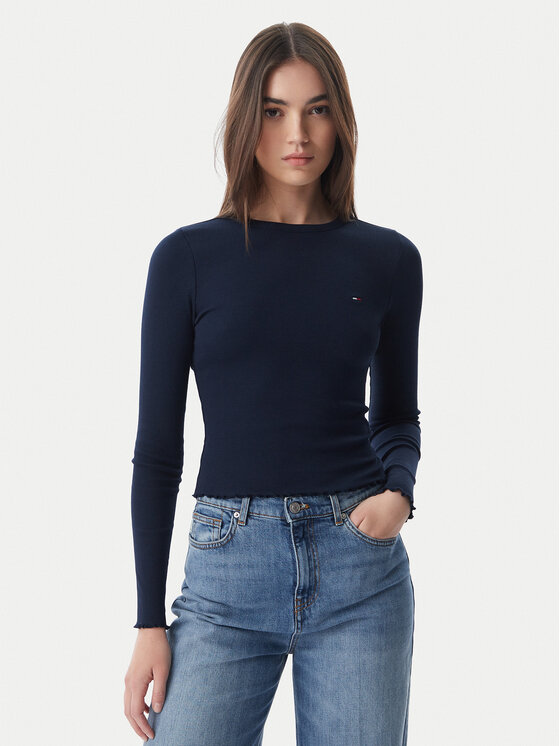 Tommy Jeans Bluză DW0DW22783 Bleumarin Slim Fit