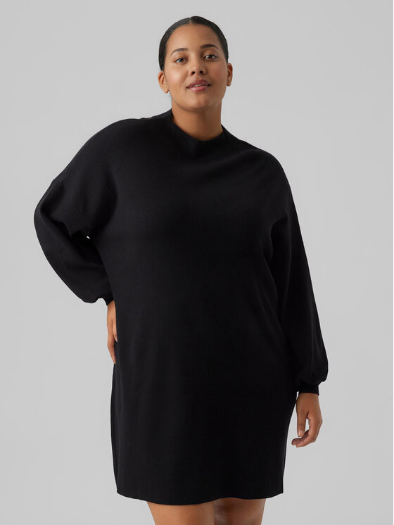 Vero Moda Curve Pletena obleka Nancy 10276861 Črna Regular Fit