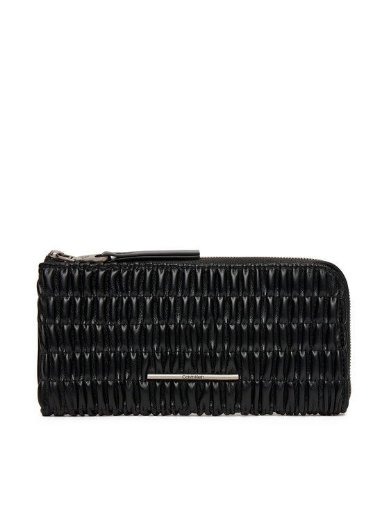 Calvin Klein Portafoglio grande da donna Ruched Long L-Zip LV04K1085G Nero, taglia : 00