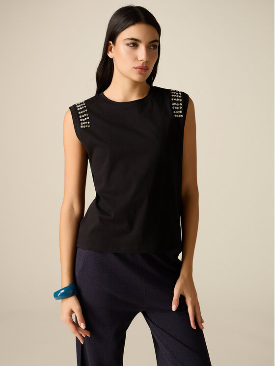 Oltre Oltre Top G00AJ004336N033 Czarny Regular Fit