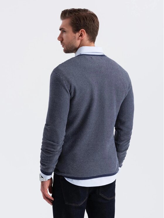 Ombre Ombre Sweter OM-SWSW-0118 Granatowy Regular Fit