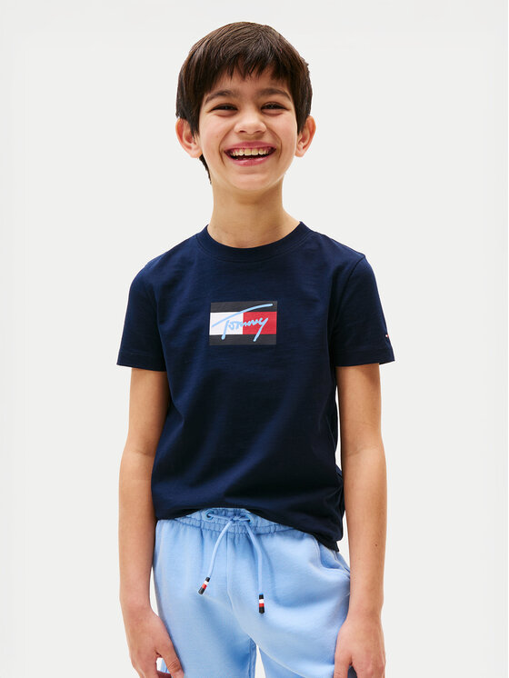 Tommy Hilfiger Tommy Hilfiger T-krekls Script Flag KB0KB09725 Tumši zils Regular Fit