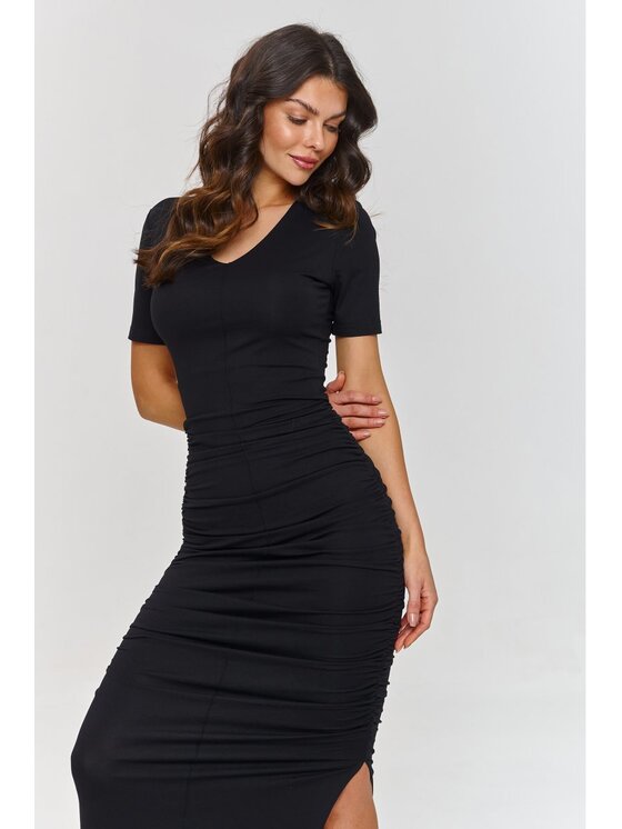 Makadamia Makadamia Sukienka codzienna M872 Czarny Cutted Fit