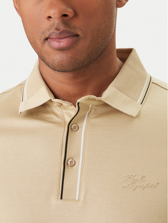 KARL LAGERFELD KARL LAGERFELD Тениска с яка и копчета 745002 562200 Бежов Regular Fit