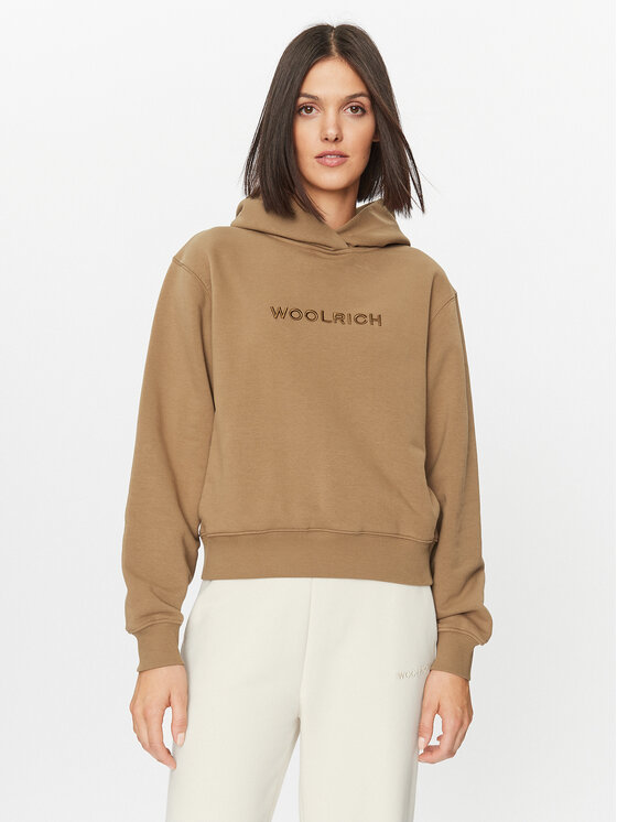 Woolrich Džemperis ar kapuci Logo Hoodie CFWWSW0116FRUT3164 Brūns Regular Fit