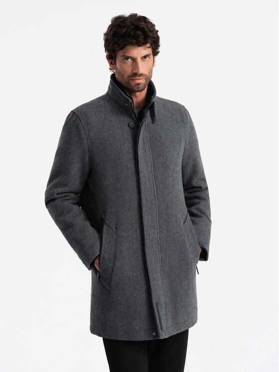Ombre Ombre Płaszcz OM-COWC-0116 Szary Regular Fit