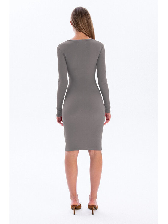 Nudyess Nudyess Úpletové šaty Eos mimi z prążka Sivá Fitted Fit