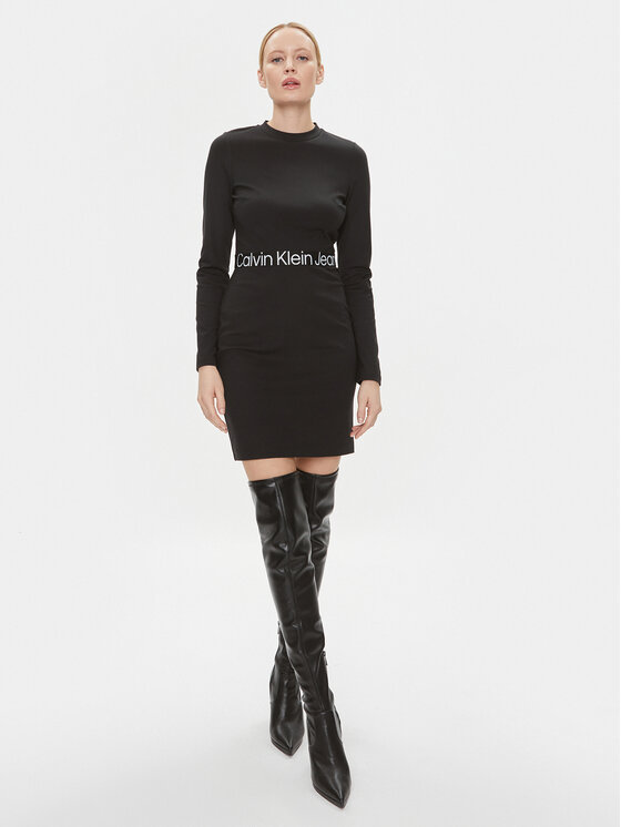 Calvin Klein Jeans Calvin Klein Jeans Rochie de zi Logo Elastic J20J222518 Negru Regular Fit