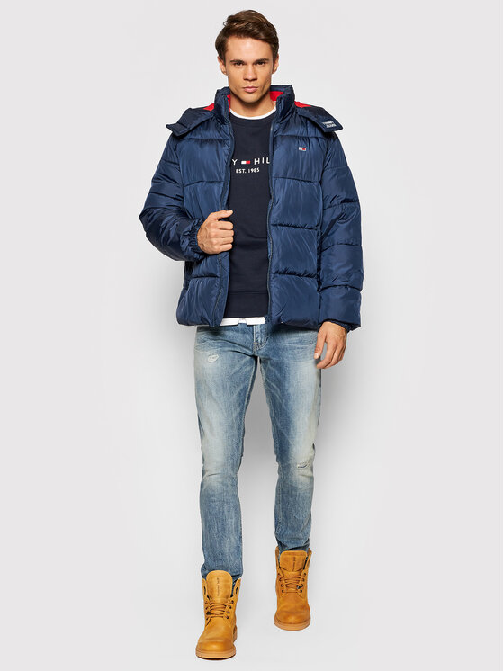 tommy hilfiger men's classic hooded puffer winter jacket