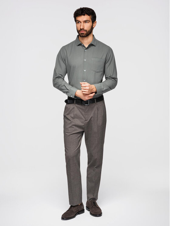Ombre Ombre Koszula K694 Khaki Regular Fit
