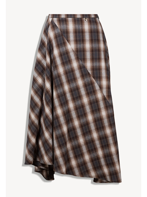 BIZUU BIZUU Spódnica maxi AYELLA A-LINEN CHECKED SKIRT Brązowy Standard Fit