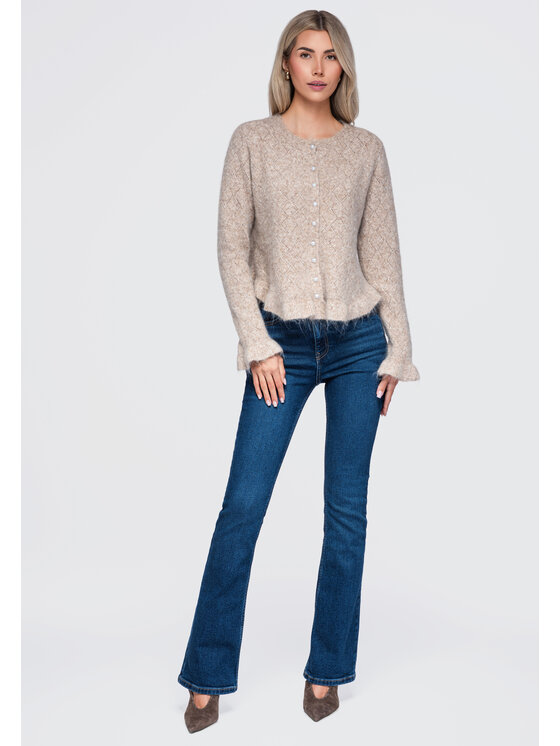 Ombre Ombre Sweter OW-SW-E0010 Beżowy Regular Fit
