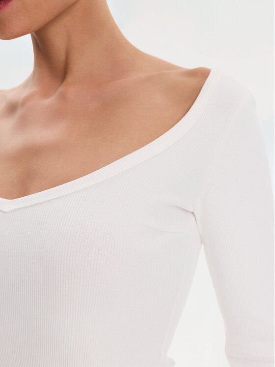 Nudyess Nudyess Top Alba z prążka Kremowy Slim Fit