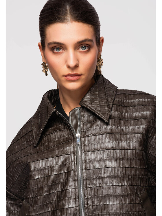 Ombre Ombre Kurtka bomber OW-JAFL-0102 Brązowy Loose Fit