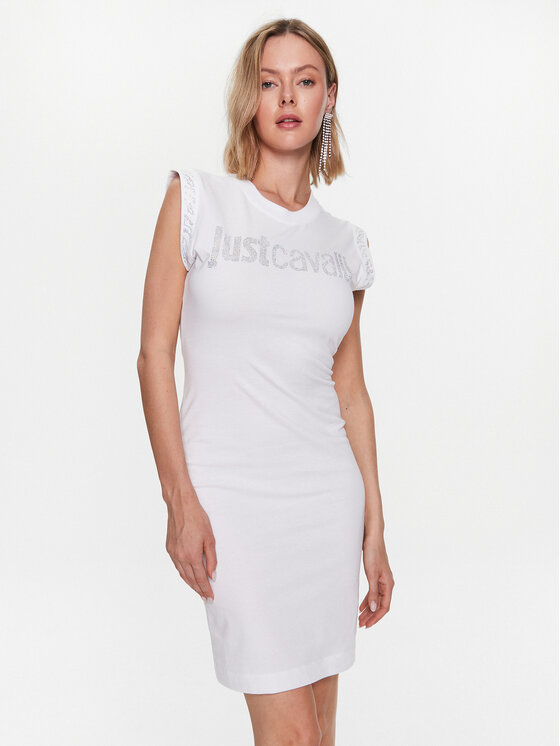 Just Cavalli Rochie de zi 74PBOE01 Alb Slim Fit