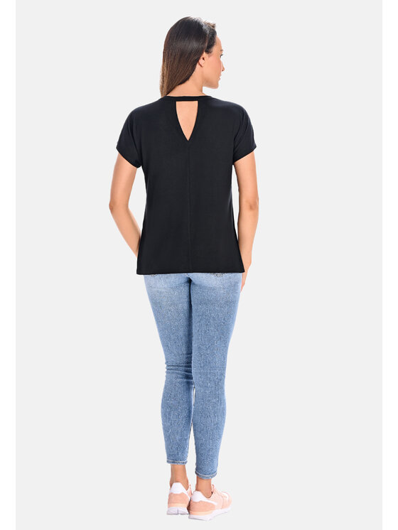 Teyli Teyli Bluzka damska bambusowa z siateczką Cora Czarny Standard Fit