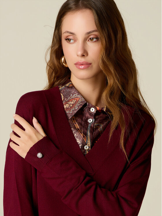 Oltre Oltre Sweter M306J005560N016 Bordowy Regular Fit