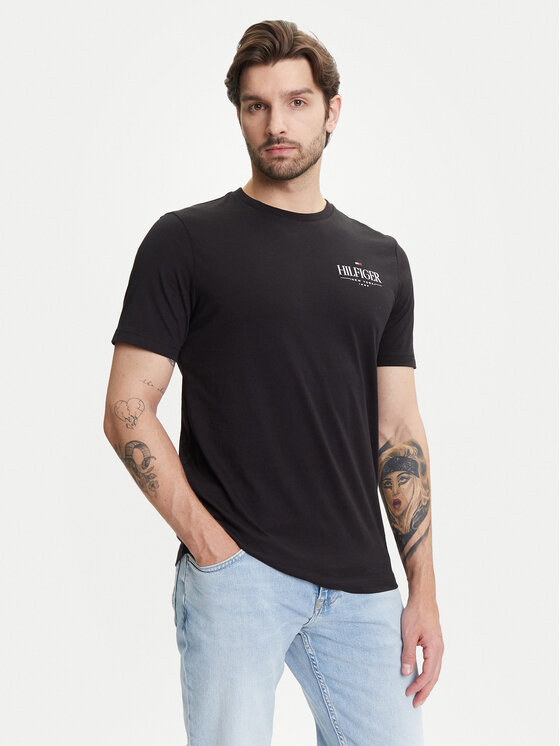 Tommy Hilfiger Tommy Hilfiger Marškinėliai Stack MW0MW39355 Juoda Regular Fit