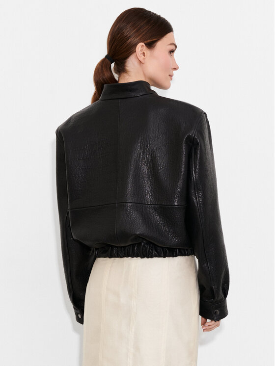 FAN LEATHER FAN LEATHER Kurtka skórzana JTLW844-55 Czarny Loose Fit