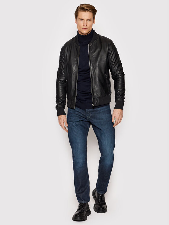 Serge Pariente Serge Pariente Kurtka skórzana Bonbon Czarny Slim Fit