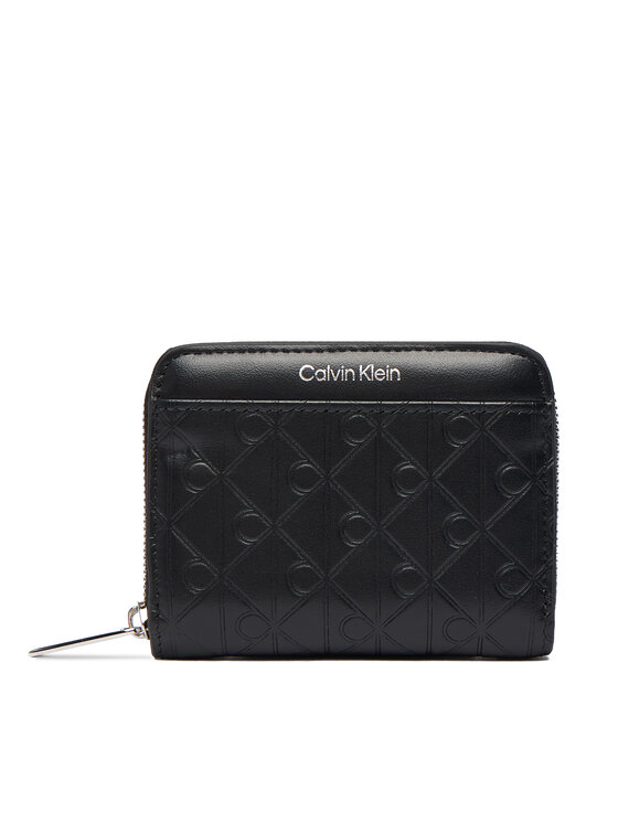 Calvin Klein Calvin Klein Maža Moteriška Piniginė Emblem Aop Embossed Zip Around LV04F1081G Juoda