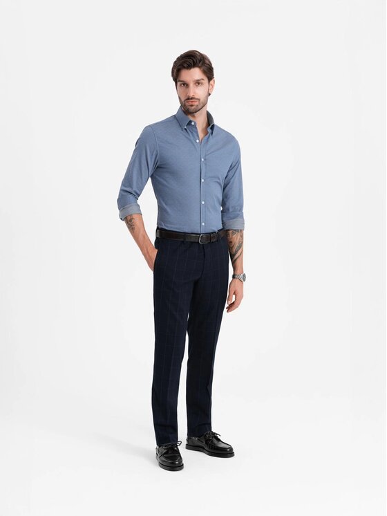 Ombre Ombre Košile OM-SHCS-0175 Modrá Slim Fit