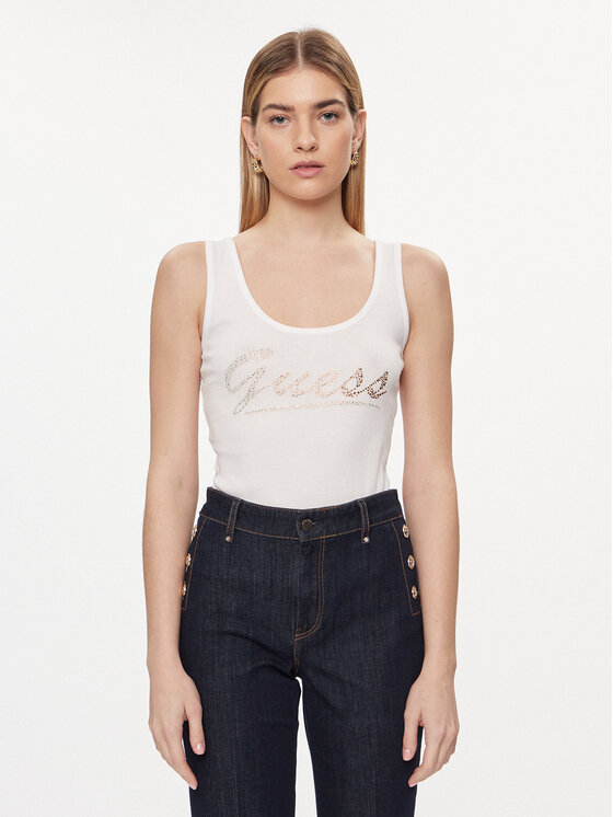 Guess Top Logo W4GP16 K1814 Bianco Slim Fit Modivo