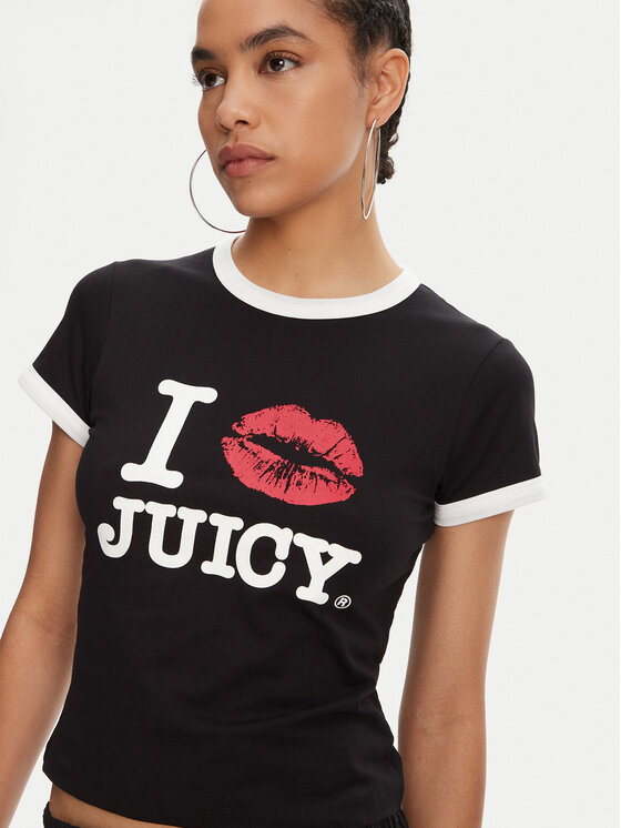 Juicy Couture Juicy Couture Marškinėliai I Kiss JCWCT125318 Juoda Slim Fit